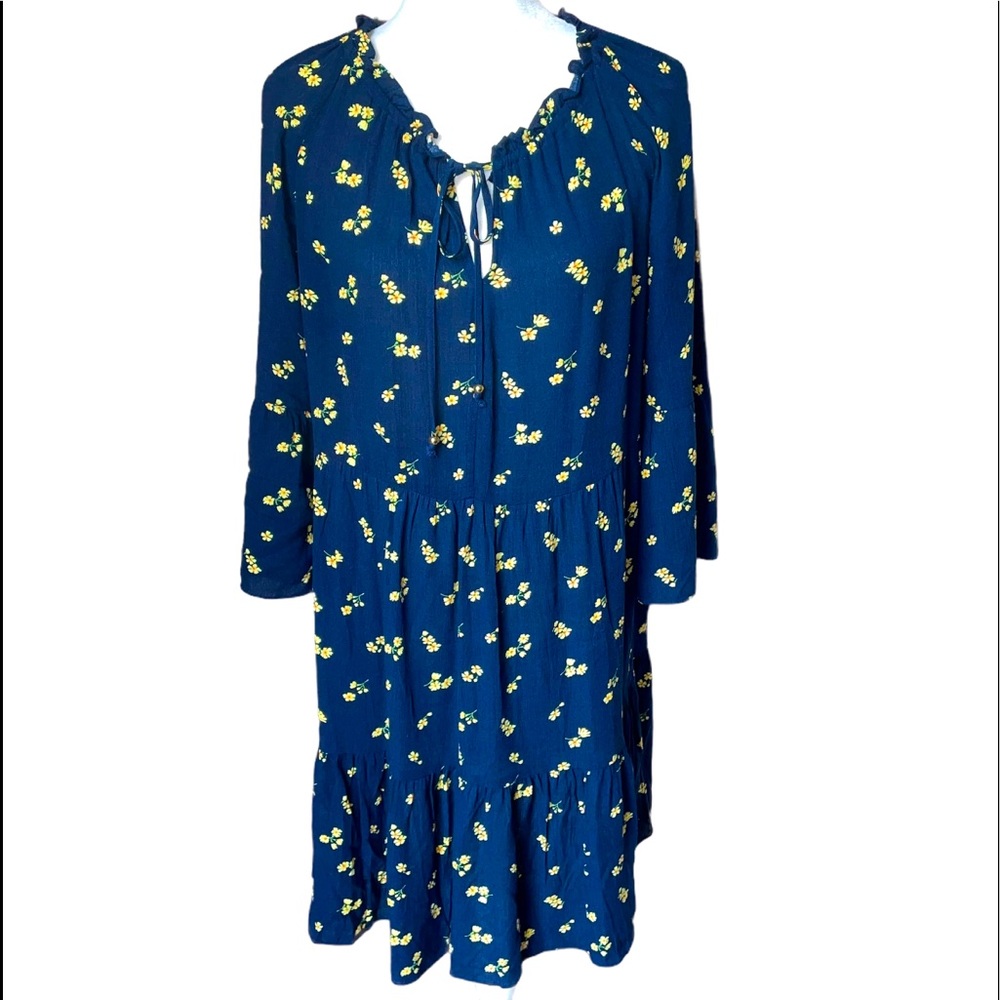 SPERRY NWT Boho Floral Navy Blue /Yellow A line Rayon Dress Size:SMALL